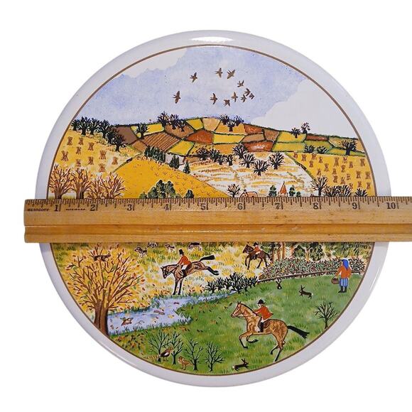 Vtg Royal Kent English Village Hunter Enamel Stovetop 4 Burner Covers Scene READ - Picture 10 of 11